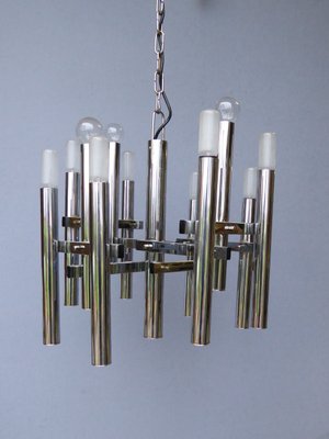 Mid-Century Chrome Tubes Chandelier Ceiling Lamp by Gaetano Sciolari-AWL-1174769