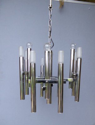 Mid-Century Chrome Tubes Chandelier Ceiling Lamp by Gaetano Sciolari-AWL-1174769