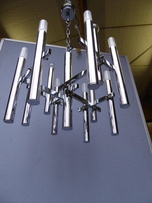 Mid-Century Chrome Tubes Chandelier Ceiling Lamp by Gaetano Sciolari-AWL-1174769