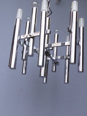 Mid-Century Chrome Tubes Chandelier Ceiling Lamp by Gaetano Sciolari-AWL-1174769