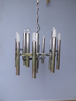 Mid-Century Chrome Tubes Chandelier Ceiling Lamp by Gaetano Sciolari-AWL-1174769