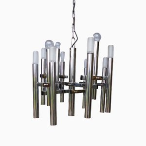 Mid-Century Chrome Tubes Chandelier Ceiling Lamp by Gaetano Sciolari-AWL-1174769