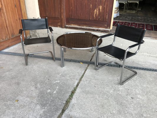 Mid-Century Chrome Tubular Coffee Table With Chairs, 1960s, Set of 3-OXJ-1187813