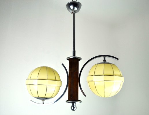 Mid-Century Chrome & Wood Ceiling Lamp-ZDM-591676