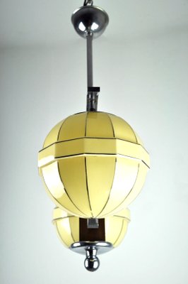 Mid-Century Chrome & Wood Ceiling Lamp-ZDM-591676