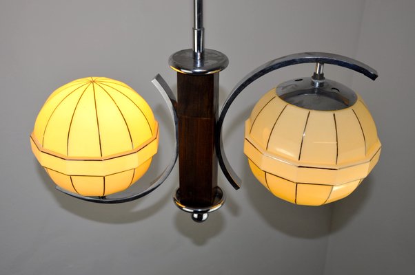 Mid-Century Chrome & Wood Ceiling Lamp-ZDM-591676