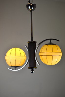 Mid-Century Chrome & Wood Ceiling Lamp-ZDM-591676