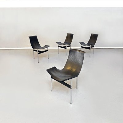 Mid-Century Chromed Black Leather T Chairs by Katavolos, Kelley and Littell for Laverne, Set of 8-GDD-1097215