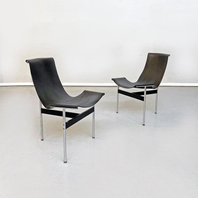 Mid-Century Chromed Black Leather T Chairs by Katavolos, Kelley and Littell for Laverne, Set of 8-GDD-1097215