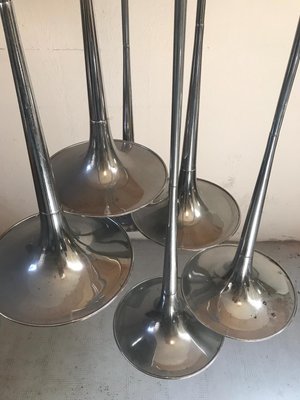 Mid-Century Chromed Steel Ceiling Lamp with 6 Trumpets-VJY-864439