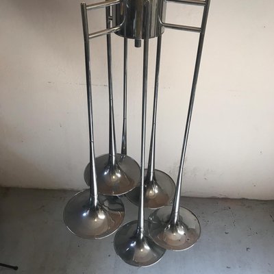 Mid-Century Chromed Steel Ceiling Lamp with 6 Trumpets-VJY-864439