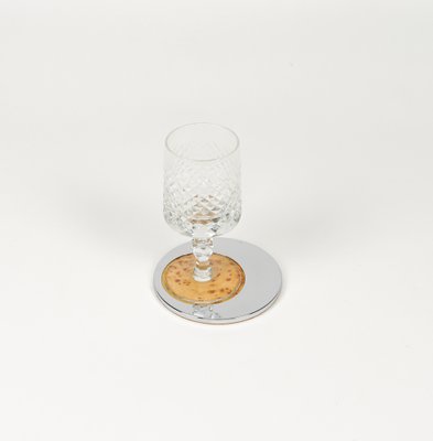 Mid-Century Coasters in Chrome and Wood, Italy, 1970s, Set of 6-LYQ-1750926