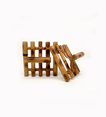 Mid-Century Coat Racks in Bamboo & Rattan, Italy, 1970s, Set of 2-LYQ-1395414