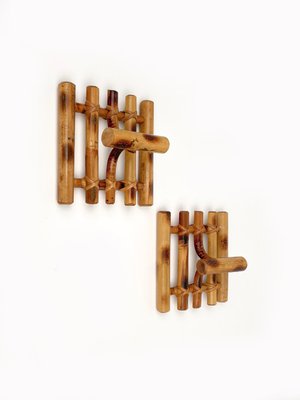 Mid-Century Coat Racks in Bamboo & Rattan, Italy, 1970s, Set of 2-LYQ-1395414