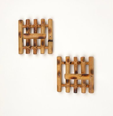 Mid-Century Coat Racks in Bamboo & Rattan, Italy, 1970s, Set of 2-LYQ-1395414