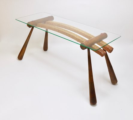 Mid-Century Coffee Occasional Side Table in Maple & Rope by Max Kment, Austria, 1950s-MWV-1706243