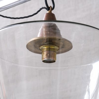 Mid-Century Conical Clear Glass & Copper Pendant Light-JRP-1756056