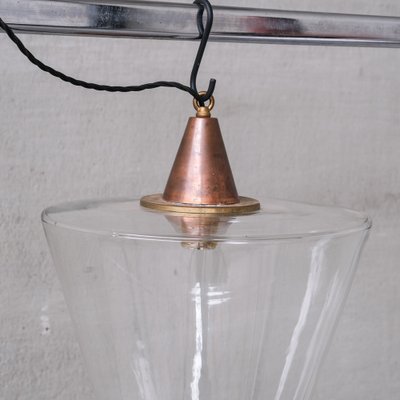 Mid-Century Conical Clear Glass & Copper Pendant Light-JRP-1756056