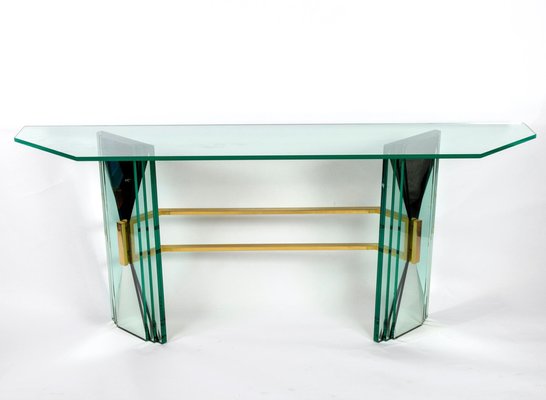 Mid-Century Console Table with Brass Support Attributed to Fontana Arte-MBH-1032333