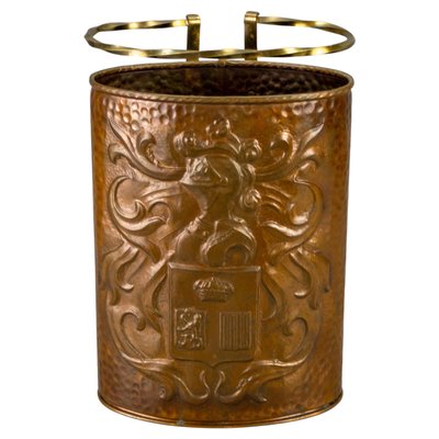 Mid-Century Copper and Brass Umbrella Stand with Knight and Coat of Arms-KEG-1253759