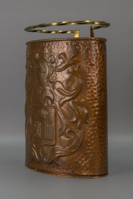 Mid-Century Copper and Brass Umbrella Stand with Knight and Coat of Arms-KEG-1253759