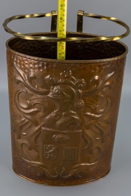 Mid-Century Copper and Brass Umbrella Stand with Knight and Coat of Arms-KEG-1253759