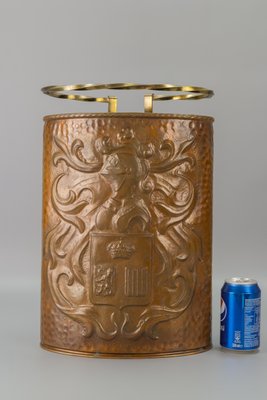 Mid-Century Copper and Brass Umbrella Stand with Knight and Coat of Arms-KEG-1253759