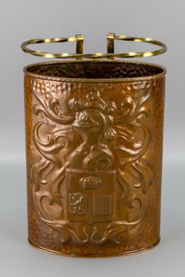 Mid-Century Copper and Brass Umbrella Stand with Knight and Coat of Arms-KEG-1253759