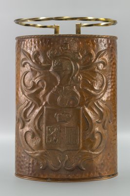 Mid-Century Copper and Brass Umbrella Stand with Knight and Coat of Arms-KEG-1253759