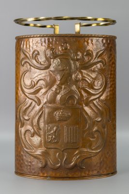 Mid-Century Copper and Brass Umbrella Stand with Knight and Coat of Arms-KEG-1253759