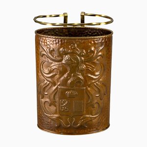 Mid-Century Copper and Brass Umbrella Stand with Knight and Coat of Arms-KEG-1253759