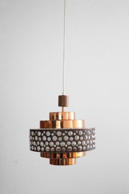 Mid-Century Copper, Teak and Glass Pendant Lamp, 1960s-FJP-1717654