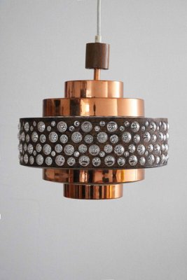 Mid-Century Copper, Teak and Glass Pendant Lamp, 1960s-FJP-1717654