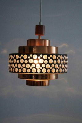 Mid-Century Copper, Teak and Glass Pendant Lamp, 1960s-FJP-1717654