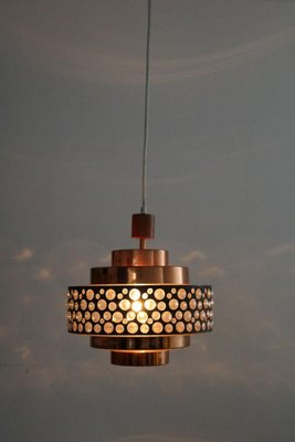 Mid-Century Copper, Teak and Glass Pendant Lamp, 1960s-FJP-1717654