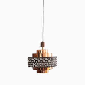 Mid-Century Copper, Teak and Glass Pendant Lamp, 1960s-FJP-1717654