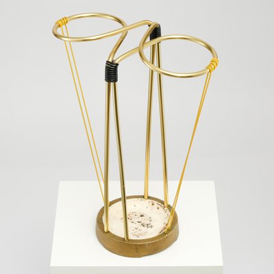 Mid-Century Cord-Wrapped Umbrella Stand in Brass & Iron, 1950s-QBR-1072418