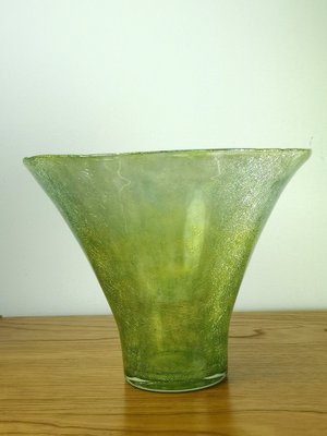 Mid-Century Cracked Veil Green Glass Vase, 1960s-UWE-1780029