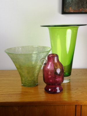 Mid-Century Cracked Veil Green Glass Vase, 1960s-UWE-1780029