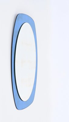 Mid-Century Cristal Art Oval Wall Mirror with Blue Glass Frame, Italy, 1960s-JDR-1732620