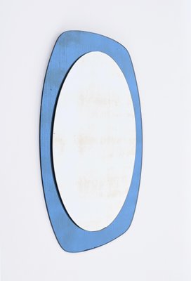 Mid-Century Cristal Art Oval Wall Mirror with Blue Glass Frame, Italy, 1960s-JDR-1732620