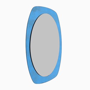 Mid-Century Cristal Art Oval Wall Mirror with Blue Glass Frame, Italy, 1960s-JDR-1732620