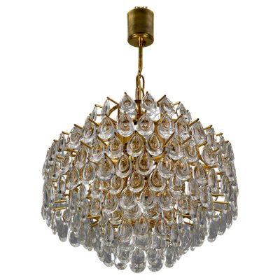 Mid-Century Crystal Glass and Gilded Brass Seven-Light Chandelier from Palwa-KEG-1119246