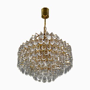 Mid-Century Crystal Glass and Gilded Brass Seven-Light Chandelier from Palwa-KEG-1119246