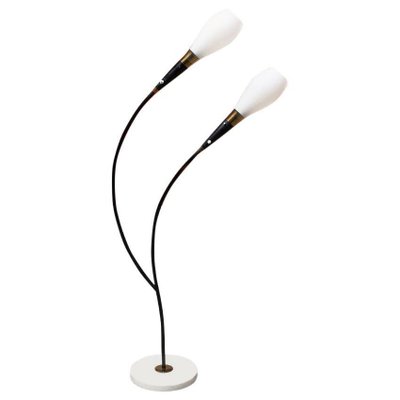 Mid-Century Curved Italian Floor Lamp with Two Lights and Marble Base, 1950s-GDD-1097254