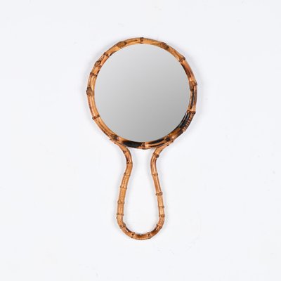 Mid-Century Curved Rattan Hand or Wall Mirror, 1960s-JDR-1764119