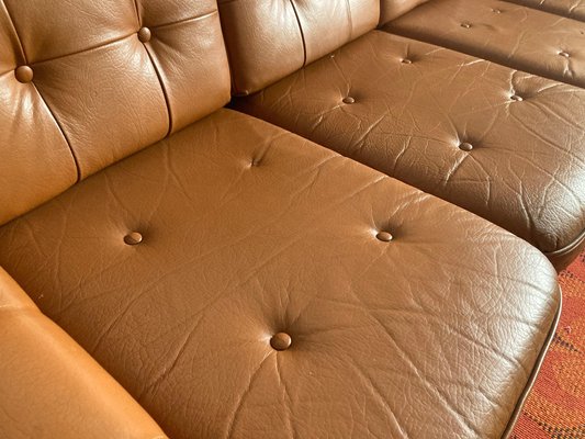 Mid-Century Czechoslovakian Sofa in Brown Leather, 1970s-TZ-1257671