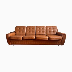 Mid-Century Czechoslovakian Sofa in Brown Leather, 1970s-TZ-1257671