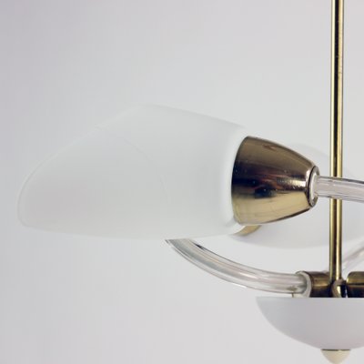 Mid-Century Czechoslovakian White Glass and Brass Ceiling Lamp, 1960s-UL-734117