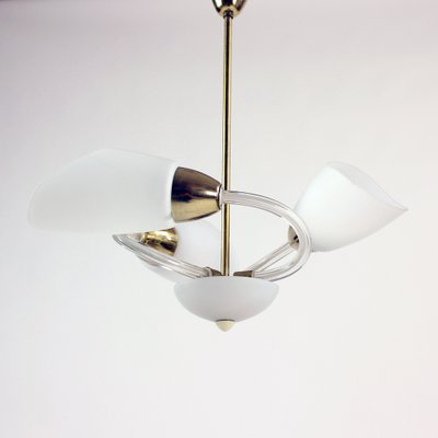 Mid-Century Czechoslovakian White Glass and Brass Ceiling Lamp, 1960s-UL-734117